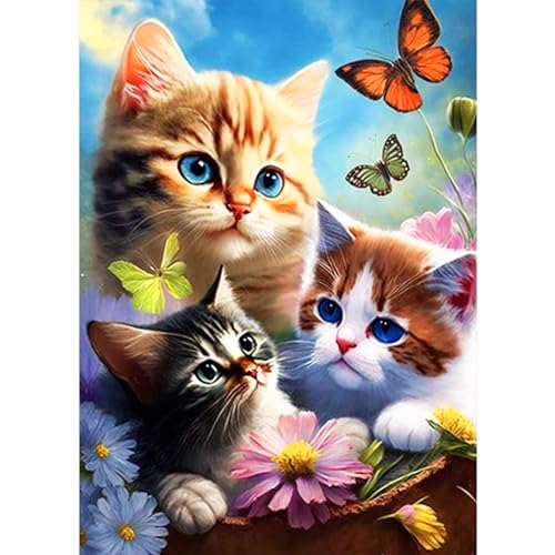 CEOVR Diamond Painting Erwachsene Katzen 5D Diamond Painting Bilder Erwachsene Schmetterlinge DIY Diamond-painting,Blumen Diamond Painting Set für Dekoration,Geschenk,30x40 cm von CEOVR