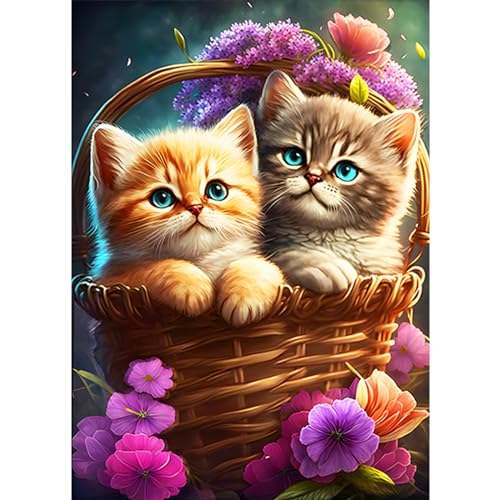 CEOVR Katzen Diamond Painting Erwachsene,Blumen Diamant Painting Bilder, 5D Diamond Painting Bilder Katze im Korb,30x40 cm Diamant Art Bilder Set,Decoration,Geschenk für Freunde von CEOVR