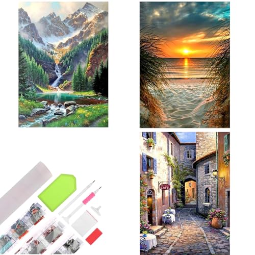 CEOVR Landschaft Diamond Painting Kit Erwachsene,3 Pack Diamond-painting Berge,30x40 cm Diamant Paintings Kit,5D DIY Diamond Painting Bilder Set Meer,3 Teile Crystal Art Set,Geschenk für Freunde von CEOVR