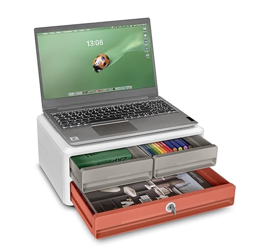 CEP MoovUp Modul, ergonomischer Monitorständer, Erhöhung für PC, Computer, mit Aufbewahrungsschubladen, TerraNova Farbe TerraNova in Terrakotta, Sand und Weiß von CEP