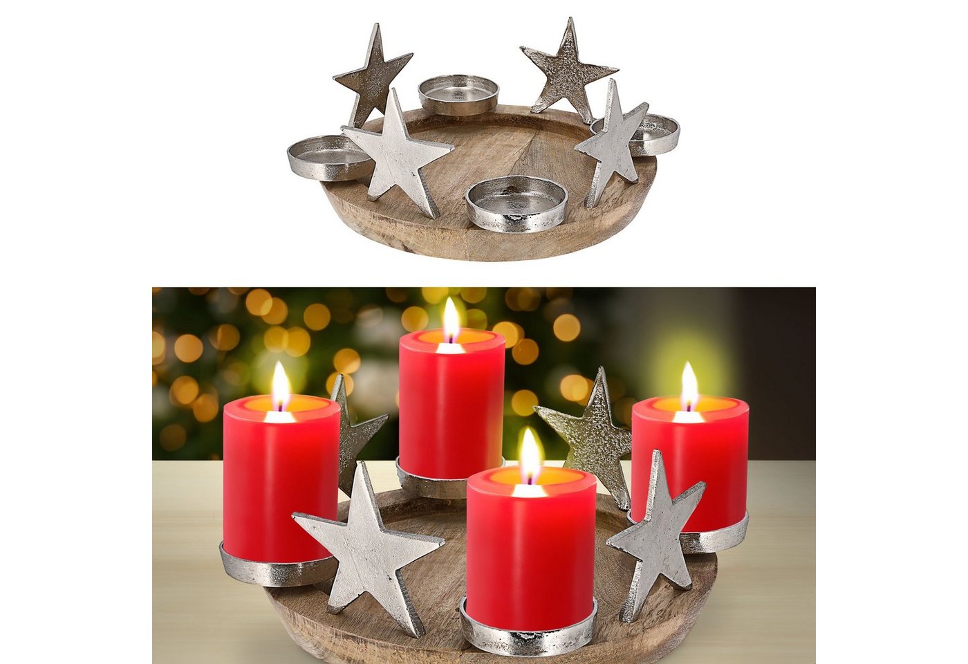 CEPEWA Adventskranz Adventskranz Stern Mangoholz Aluminium 34x13x34 cm 4 Kerzen Ø 6,5cm von CEPEWA