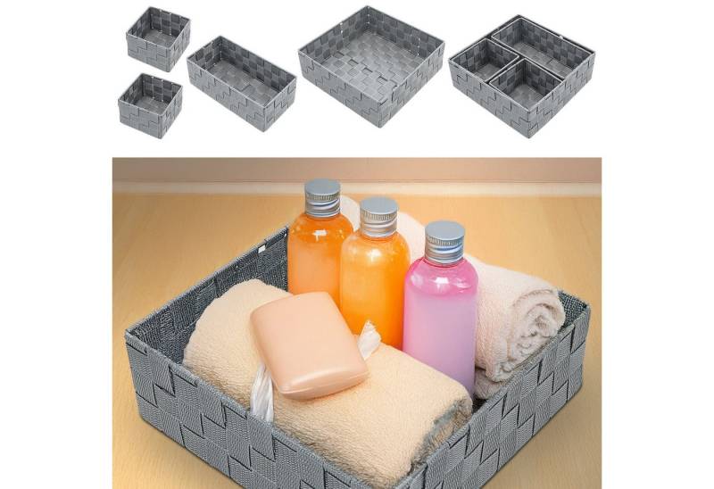 CEPEWA Allzweckkorb Aufbewahrungskorb 4er Set grau 3 Größen Ordnungsbox Rattan-Optik von CEPEWA