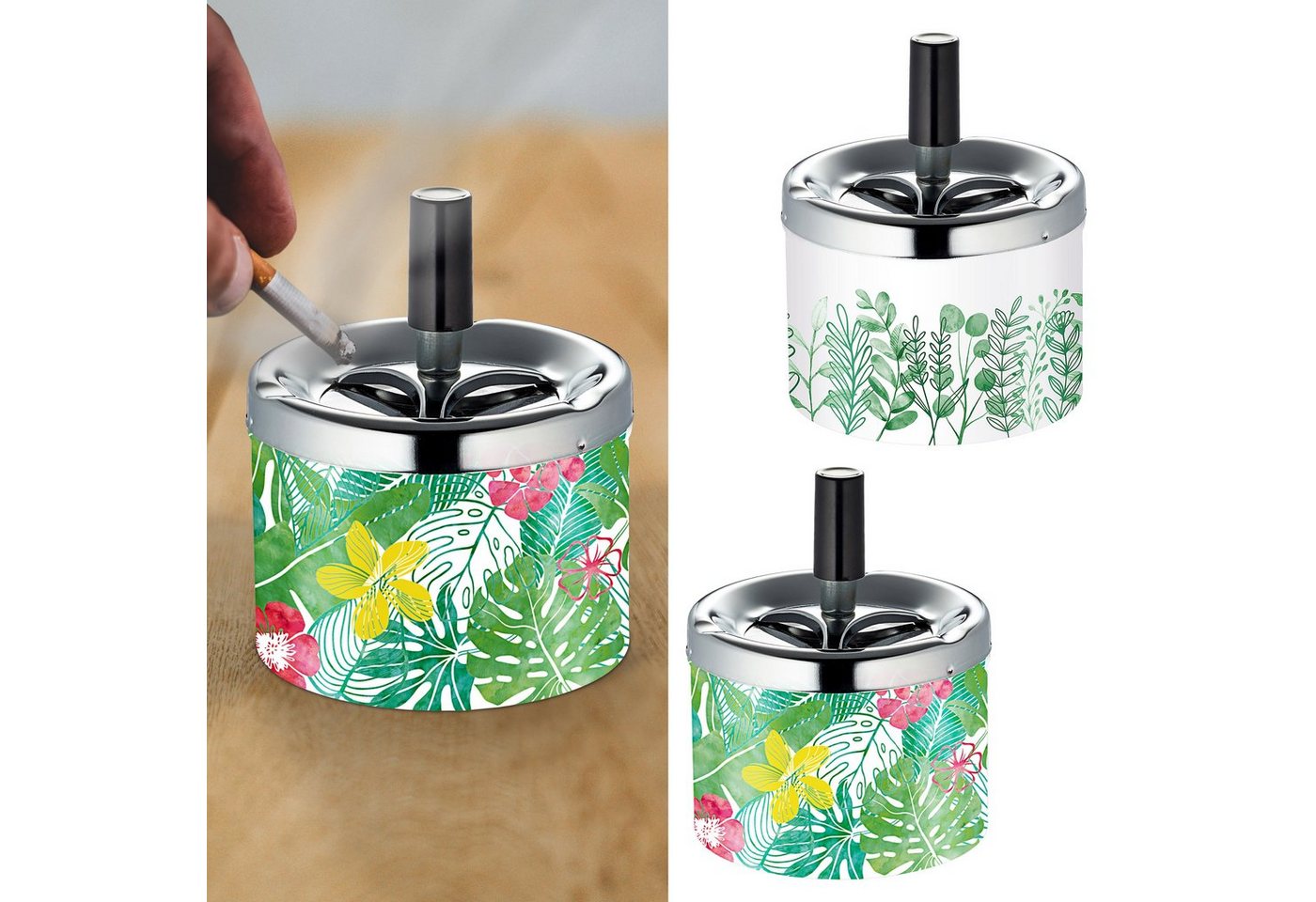 CEPEWA Aschenbecher Drehaschenbecher Botanic-Design 2er Set 9x7cm CEPEWA Aschenbecher Drehaschenbecher Botanic-Design 2er Set 9x7cm von CEPEWA