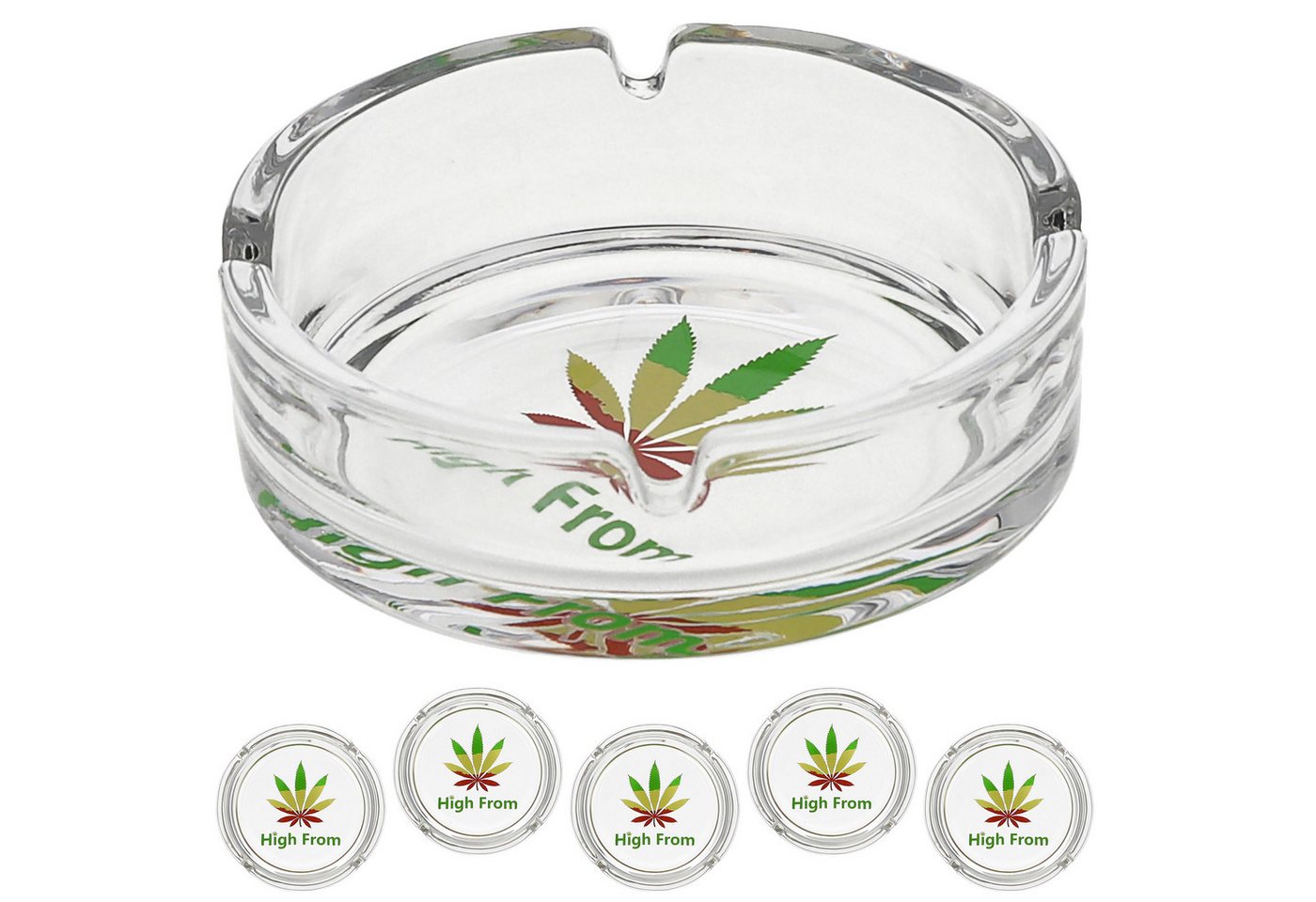 CEPEWA Aschenbecher Glasaschenbecher 'HighFrom' 6er Set Ø10cm Glas stapelbar Cannabis CEPEWA Aschenbecher Glasaschenbecher 'HighFrom' 6er Set Ø10cm Glas stapelbar Cannabis von CEPEWA