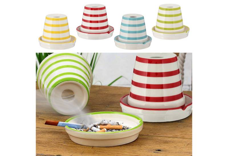 CEPEWA Aschenbecher Sturmaschenbecher Maritim 2er Set bunt gestreift Ø12cm Dolomit von CEPEWA