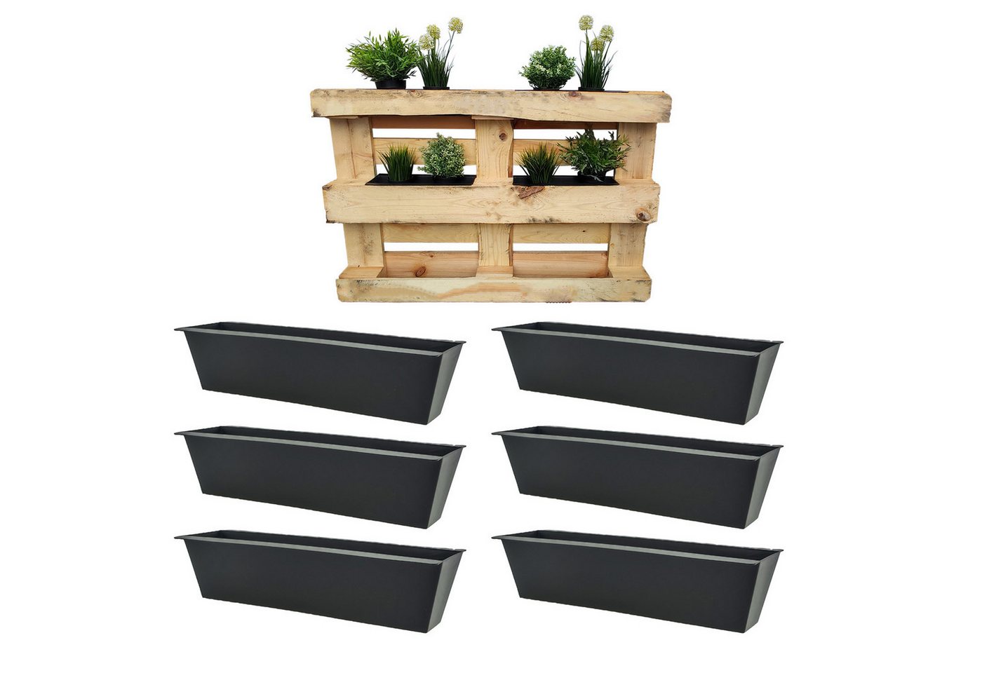 CEPEWA Blumentopf 6 Stück Pflanzkasten für Balkonkästen und Europaletten, 38 x 13 x 9 cm (Set, 6 St., Pflanzkästen), Pflanzgefäß Palettentopf Blumentopf von CEPEWA