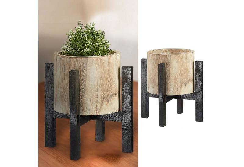 CEPEWA Blumentopf Blumentopf mit Ständer Holz natur schwarz 37x39cm Topf auf Füßen von CEPEWA