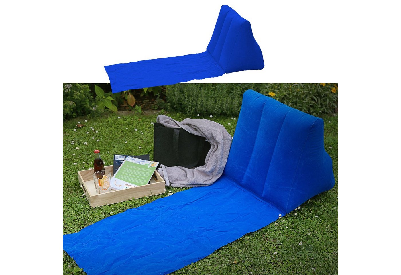 CEPEWA Campingliege Strandmatte Rückenkissen aufblasbar blau 140x50cm von CEPEWA