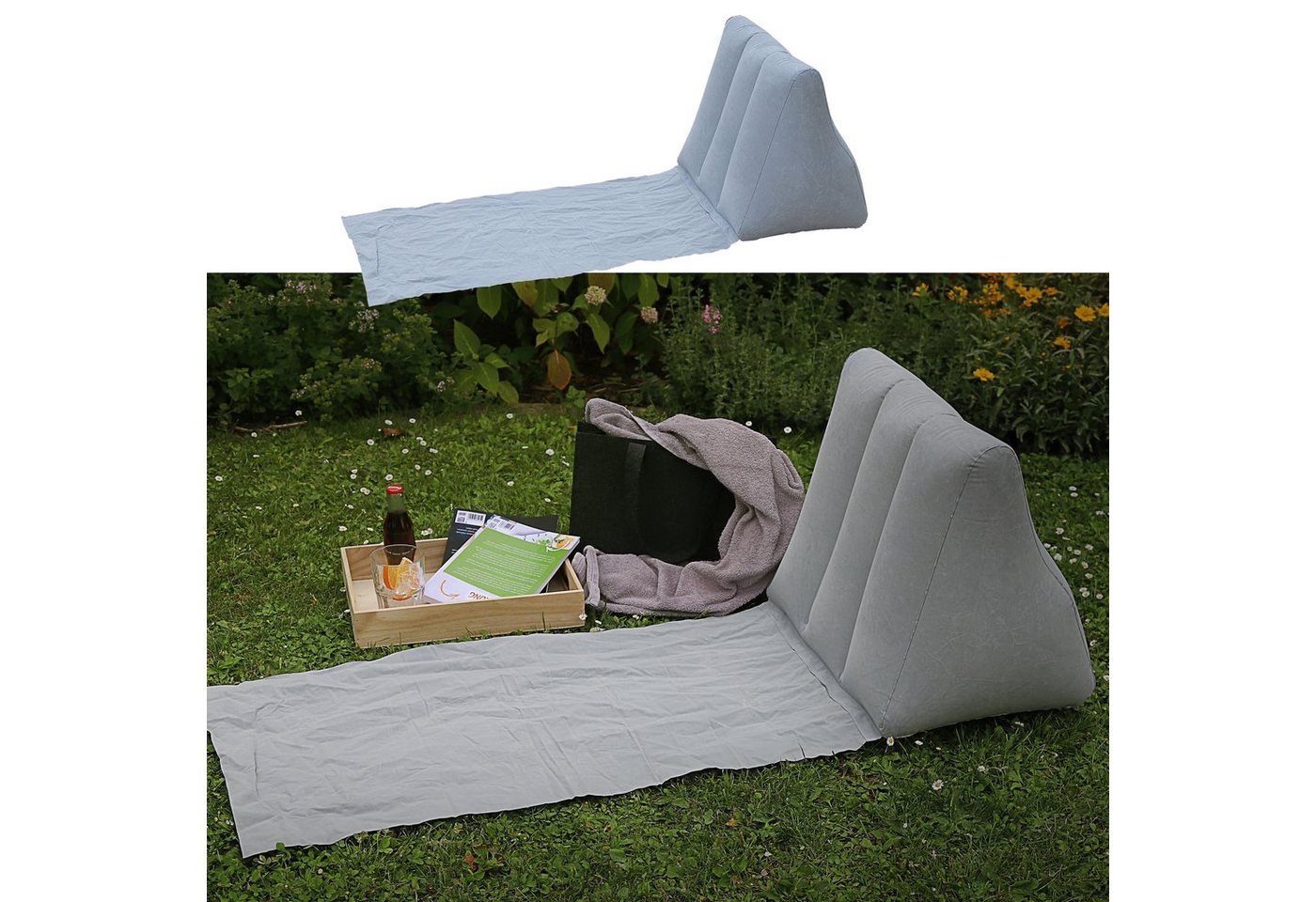 CEPEWA Campingliege Strandmatte Rückenkissen aufblasbar grau 140x50cm von CEPEWA