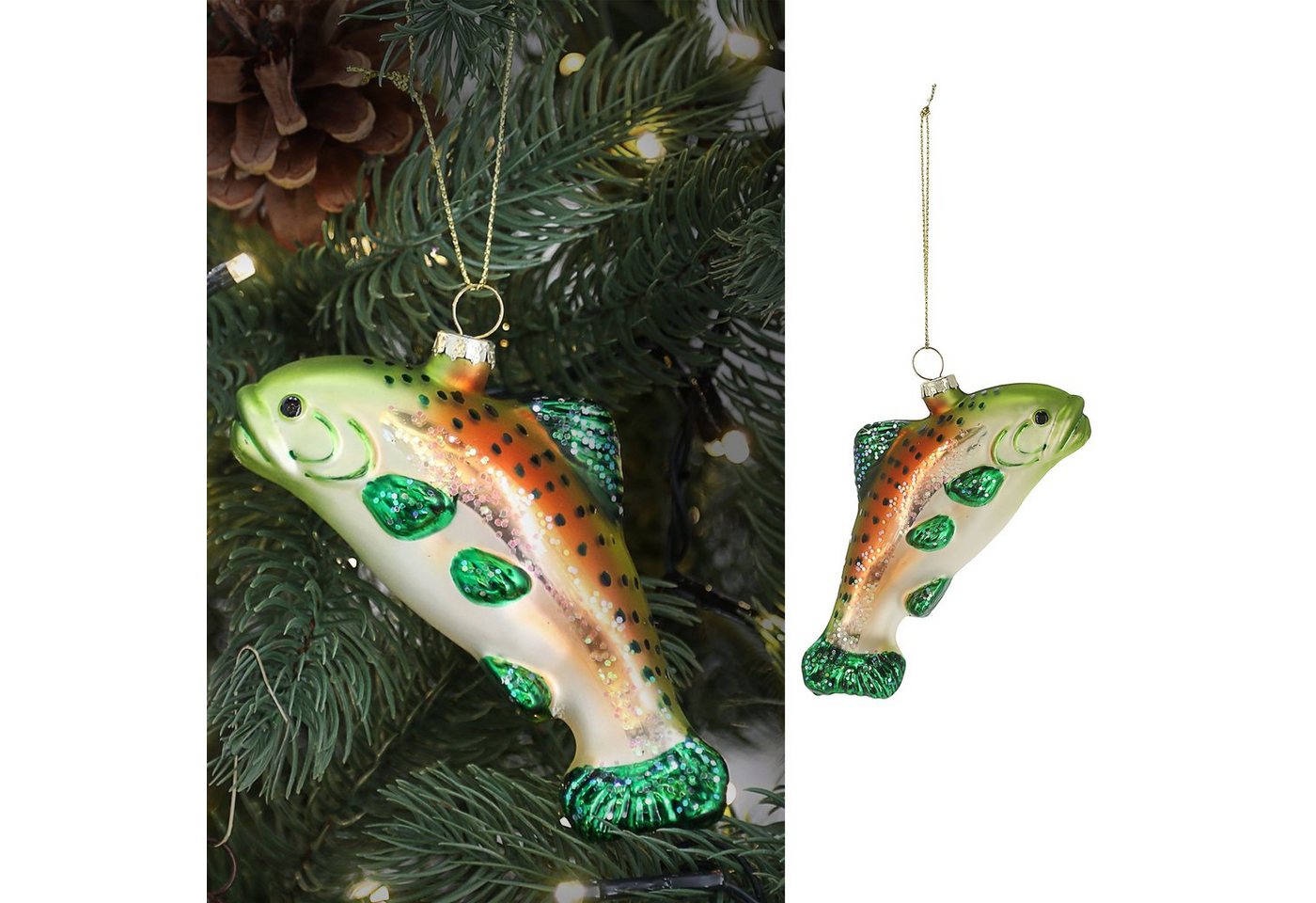 CEPEWA Christbaumschmuck Christbaumschmuck Fisch handbemalt 12x7x3,3cm Glas bunt Glitzer von CEPEWA