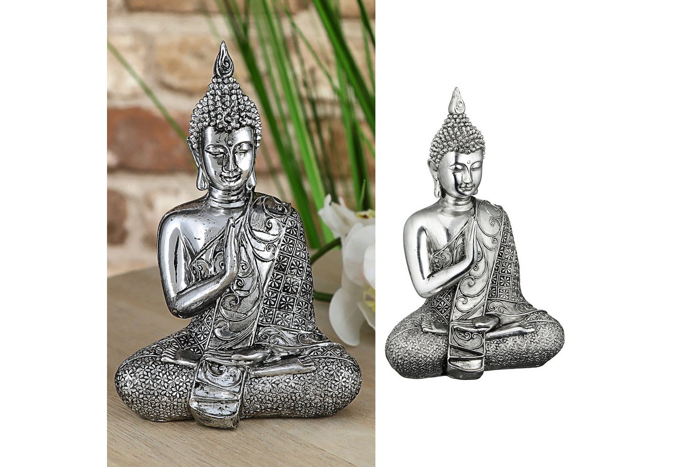 CEPEWA Dekofigur Buddha sitzend 12x17,5x7cm silber Polyresin Statue Skulptur Feng Shui CEPEWA Dekofigur Buddha sitzend 12x17,5x7cm silber Polyresin Statue Skulptur Feng Shui von CEPEWA