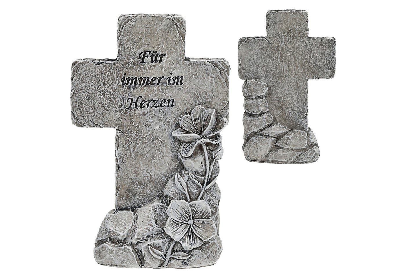 CEPEWA Dekofigur Grabdeko Kreuz Spruch 'Für immer im Herzen' 9x16x4cm grau Polyresin von CEPEWA