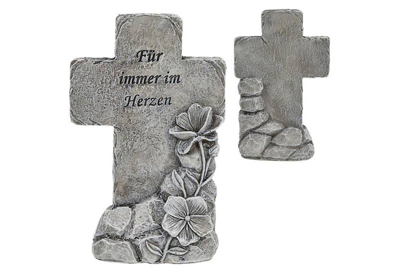 CEPEWA Dekofigur Grabdeko Kreuz Spruch 'Für immer im Herzen' 9x16x4cm grau Polyresin von CEPEWA