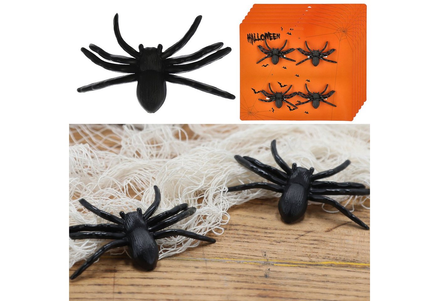 CEPEWA Dekofigur Spinnen 6x4er Set beflockt schwarz 8x6cm Kunststoff Polyester Party CEPEWA Dekofigur Spinnen 6x4er Set beflockt schwarz 8x6cm Kunststoff Polyester Party von CEPEWA