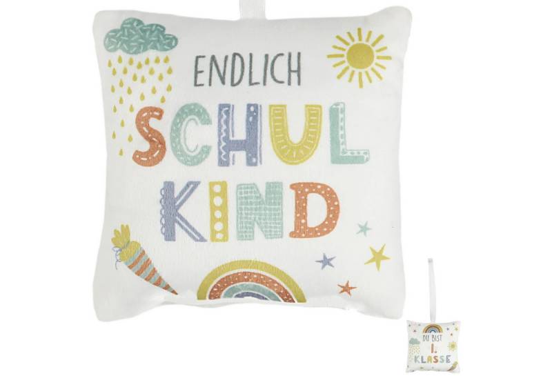 CEPEWA Dekokissen Minikissen 2er Set Schulanfang 12x12cm Polyester 40g Füllung 2 Motive von CEPEWA