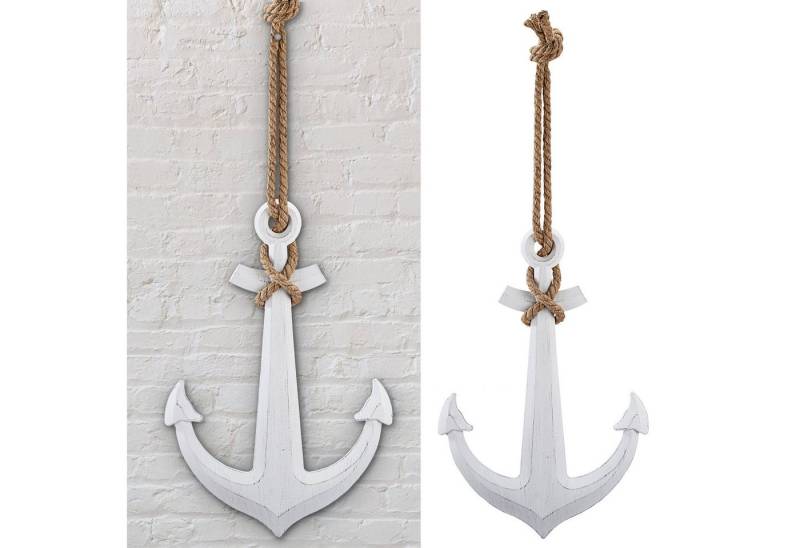 CEPEWA Dekoobjekt Deko Anker mit Tau 58,5x40x2cm weiß Antikfinish maritim Schiffsanker von CEPEWA