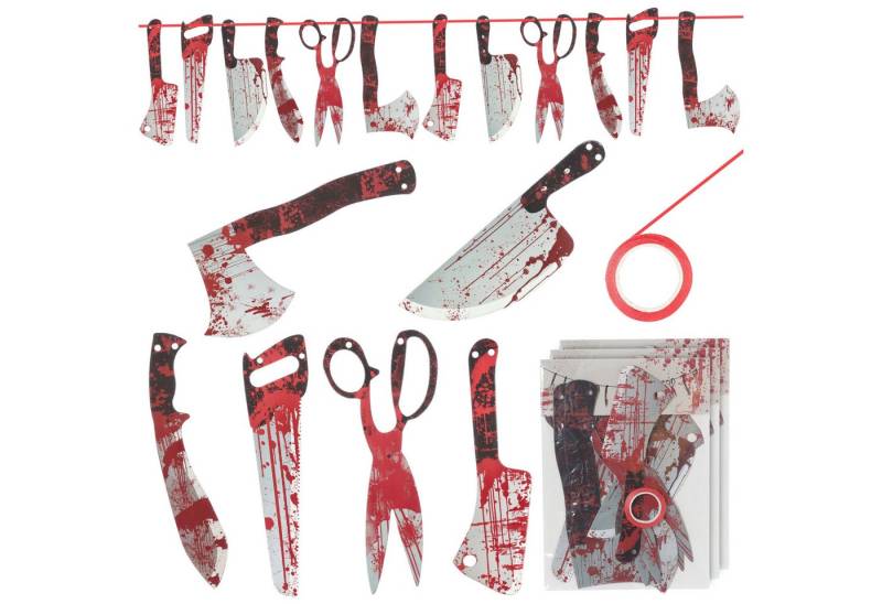 CEPEWA Dekoobjekt Halloween Messerset 3x 12er Set 4 Motive Karton Messer mit Blut von CEPEWA