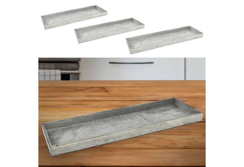 CEPEWA Dekotablett Holztablett 3er Set 3 Größen Holzstärke 1cm Paulownia grau rechteckig von CEPEWA