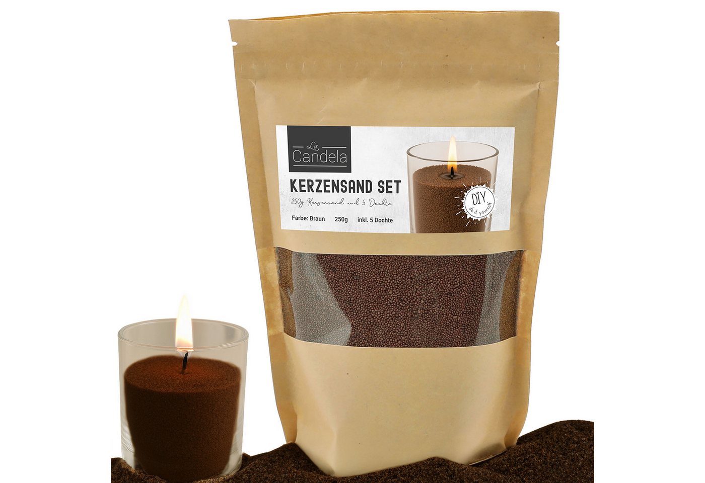 CEPEWA Formkerze DIY Kerzensand 5 Dochte 250gr braun Paraffinwachs Sandgranulat Wachs von CEPEWA