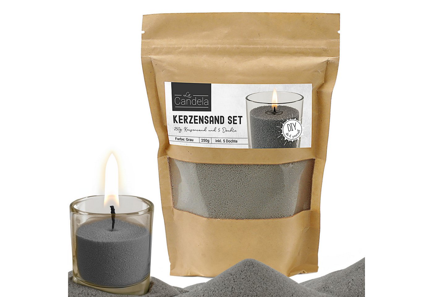 CEPEWA Formkerze DIY Kerzensand 5 Dochte 250gr grau Paraffinwachs Sandgranulat Wachs von CEPEWA
