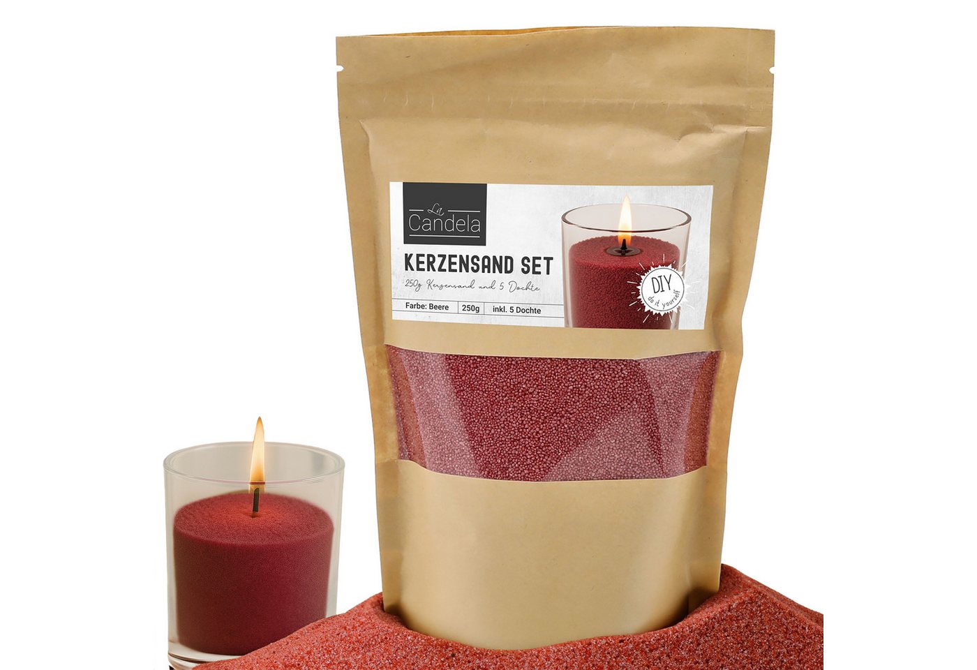 CEPEWA Formkerze DIY Kerzensand 5 Dochte 250gr rot Paraffinwachs Sandgranulat Wachs von CEPEWA