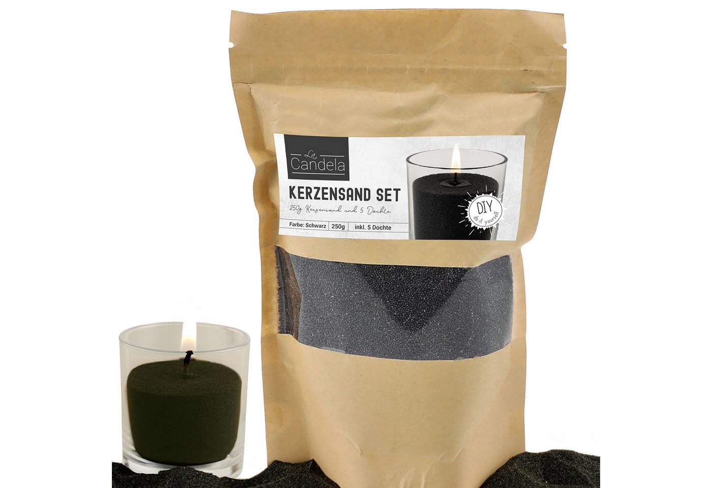 CEPEWA Formkerze DIY Kerzensand 5 Dochte 250gr schwarz Paraffinwachs Sandgranulat Wachs von CEPEWA