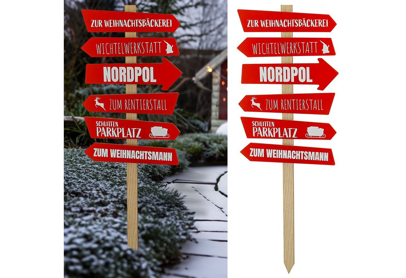 CEPEWA Gartenstecker Schild Wegweiser Weihnachten H76cm MDF naturfarben rot 6 Planken von CEPEWA