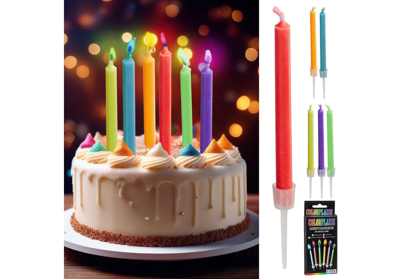 CEPEWA Geburtstagskerze Geburtstagskerzen 'Bunte Flamme' 6er Set L6cm Paraffin Alu PVC Kerze CEPEWA Geburtstagskerze Geburtstagskerzen 'Bunte Flamme' 6er Set L6cm Paraffin Alu PVC Kerze von CEPEWA