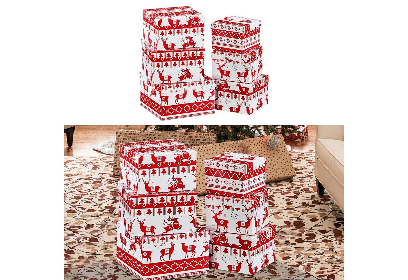 CEPEWA Geschenkbox Boxenset 6tlg ´Reindeer weiß/rot Geschenkboxen Rentier Box Verpackung von CEPEWA