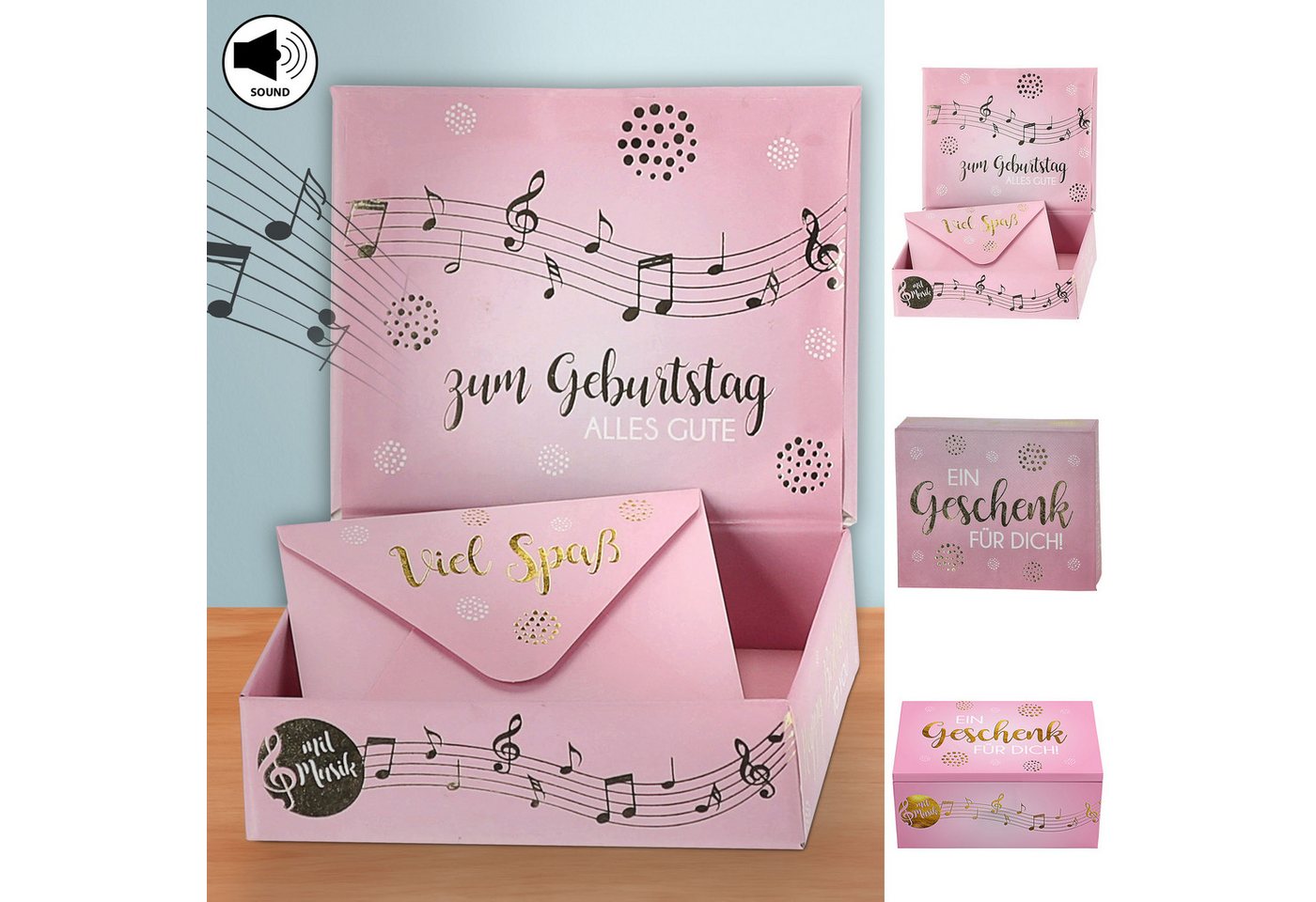 CEPEWA Geschenkbox Geschenkbox Musik 'Ein Geschenk für Dich' rosa 9x7x3,5cm Briefumschlag von CEPEWA