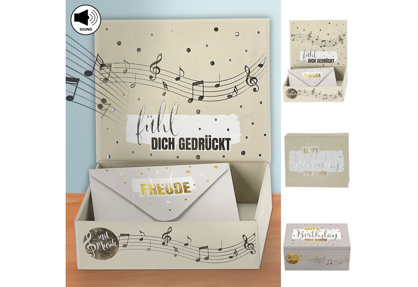 CEPEWA Geschenkbox Geschenkbox Musik 'Happy Birthday Feier schön!' bunt 9x7x3,5cm Karton von CEPEWA