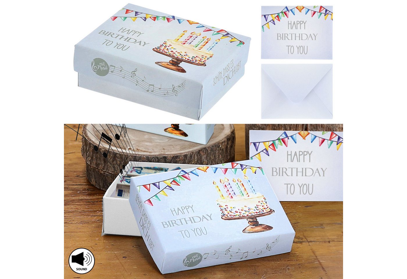 CEPEWA Geschenkbox Geschenkbox Musik 'Happy Birthday to You' 9,5x7x3,5cm weiß bunt Karton von CEPEWA