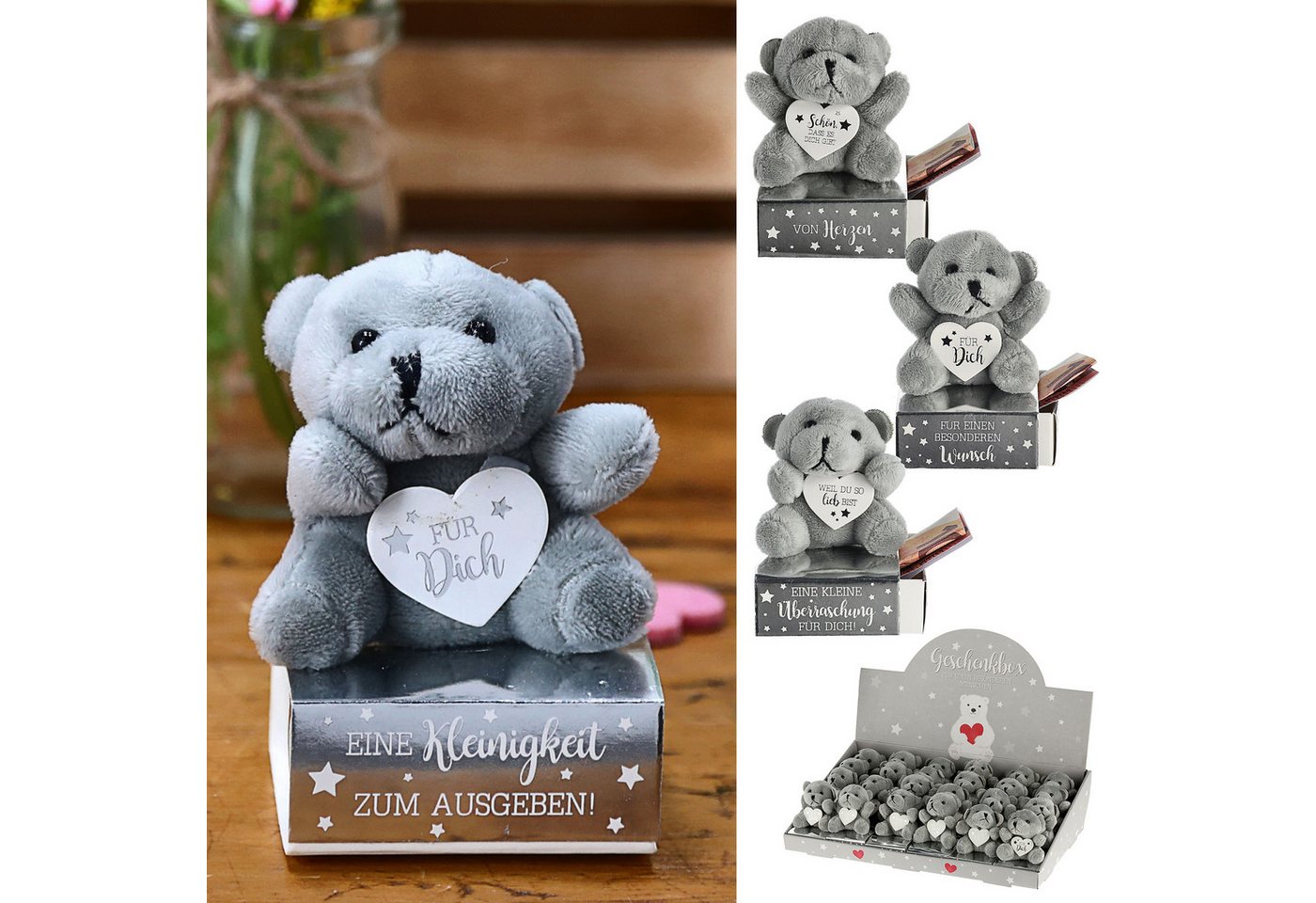 CEPEWA Geschenkbox Geschenkbox Teddybär 24 Stück Display 6x9cm Karton Plüsch Geldgeschenk von CEPEWA