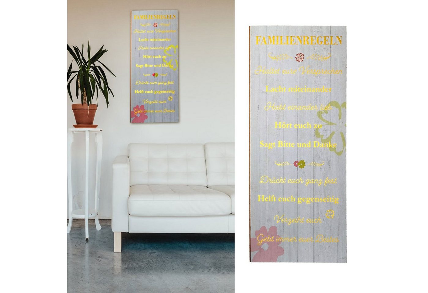 CEPEWA Kunstdruck Plankenschild Wandbild Gold Familienregeln, Familienregeln II von CEPEWA