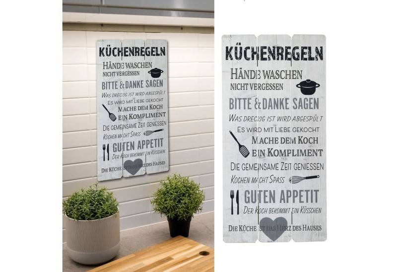 CEPEWA Kunstdruck Plankenschild Wandbild weiß Shabby Küchenregeln, Küchenregeln weiß von CEPEWA