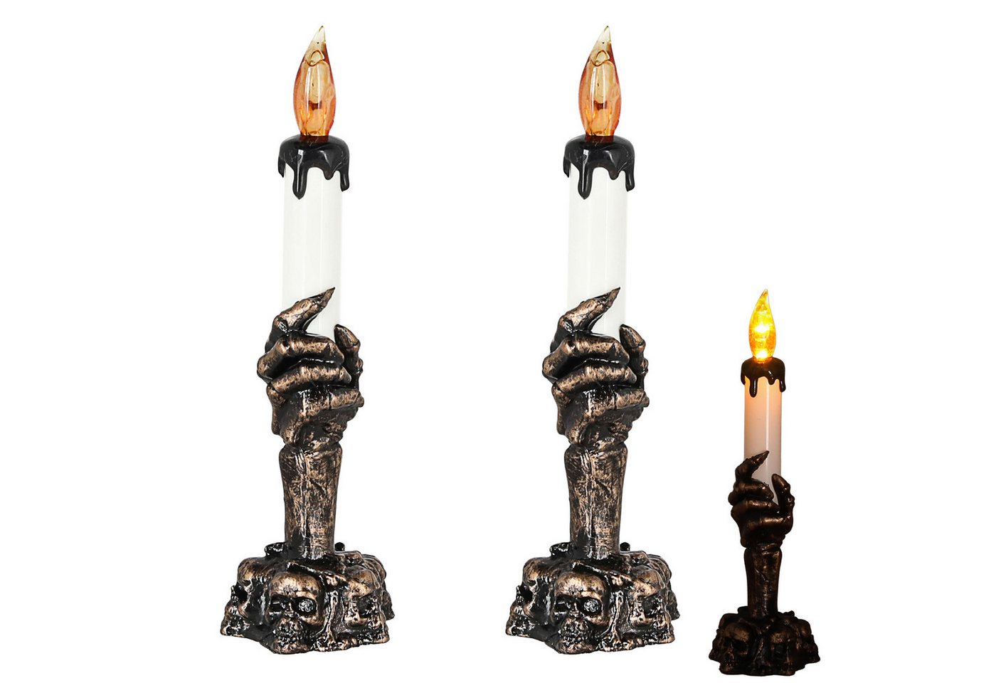 CEPEWA LED Dekolicht LED Kerzenhalter Hand Totenkopf 6x21cm schwarz gold gelb flackernd CEPEWA LED Dekolicht LED Kerzenhalter Hand Totenkopf 6x21cm schwarz gold gelb flackernd von CEPEWA