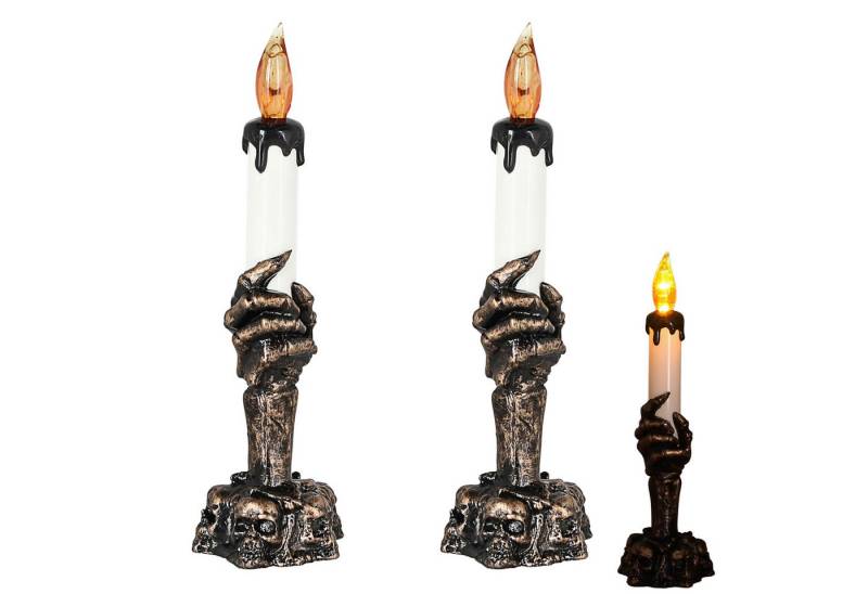 CEPEWA LED Dekolicht LED Kerzenhalter Hand Totenkopf 6x21cm schwarz gold gelb flackernd von CEPEWA