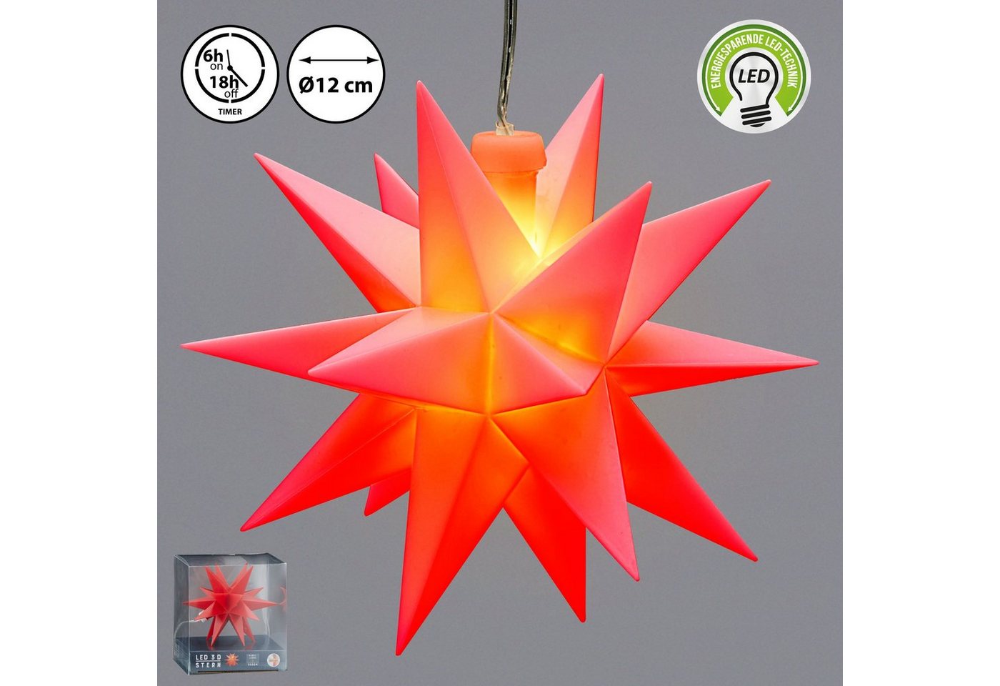 CEPEWA LED Dekolicht Leuchtstern Kunststoff Weihnachststern zum hängen rot Ø 12cm von CEPEWA