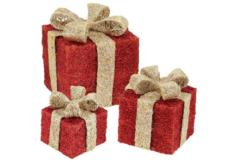 CEPEWA LED Dekoobjekt LED Geschenk 3er Set rot gold 10 LEDs warmweiß 3 Größen Kunststoff von CEPEWA