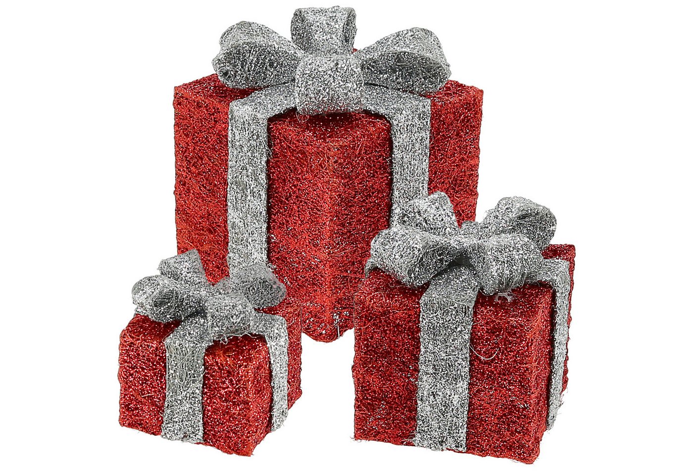 CEPEWA LED Dekoobjekt LED Geschenk 3er Set rot silber 10 LEDs warmweiß 3 Größen Kunststoff CEPEWA LED Dekoobjekt LED Geschenk 3er Set rot silber 10 LEDs warmweiß 3 Größen Kunststoff von CEPEWA