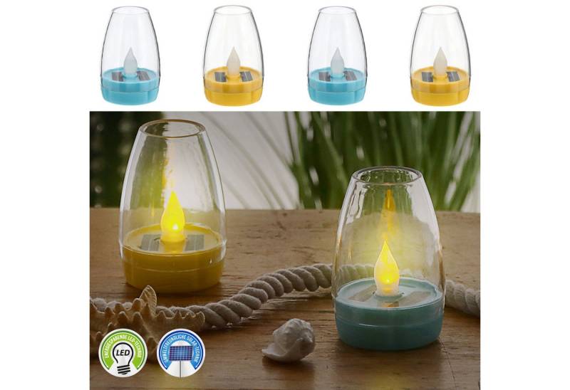 CEPEWA LED Solarleuchte LED Solar Tischleuchte 4er Set türkis gelb 6x8x6cm Kunststoff Flackern von CEPEWA