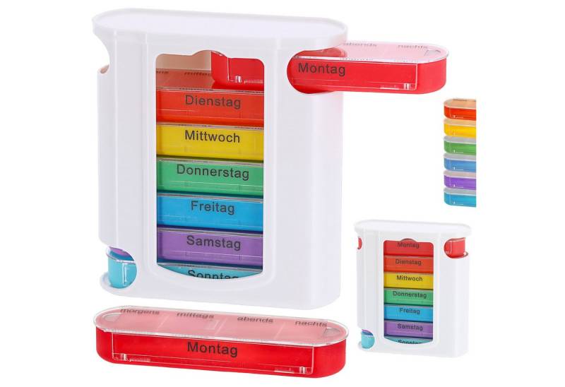 CEPEWA Pillendose Pillenbox 'Deluxe' 7 Tage Regenbogenfarben weiß Wochentage Tageszeit CEPEWA Pillendose Pillenbox 'Deluxe' 7 Tage Regenbogenfarben weiß Wochentage Tageszeit von CEPEWA