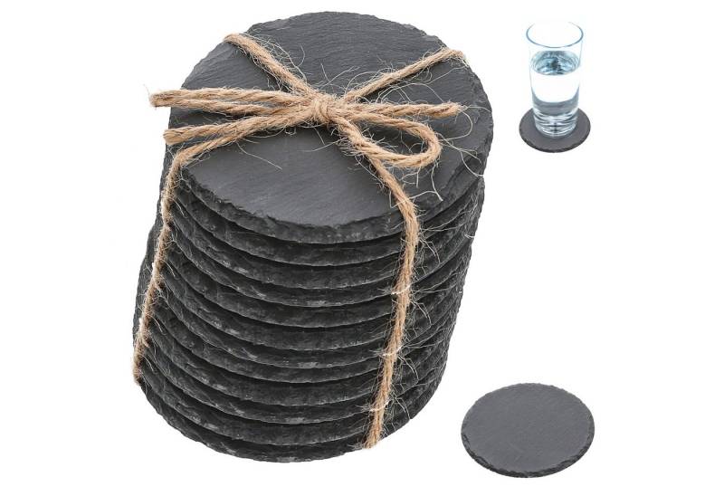 CEPEWA Servierplatte Glasuntersetzer 4er Set Schiefer Ø10cm rund Filzschoner Untersetzer, (12-tlg) von CEPEWA