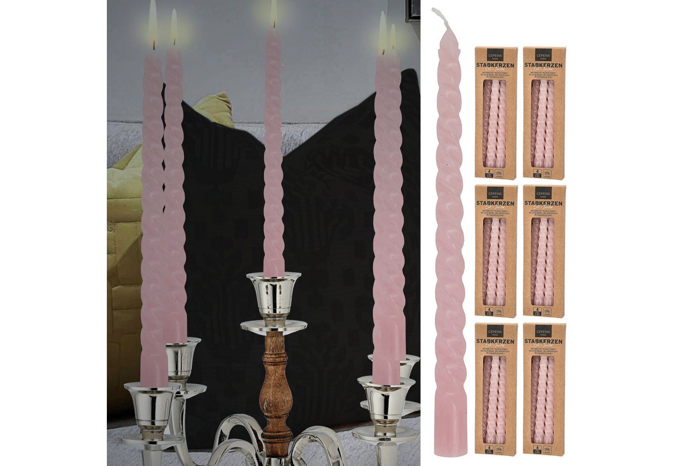 CEPEWA Spitzkerze Stabkerze 'Twisted' 24er Set rosa H20cm Paraffin gedreht Spiralkerze CEPEWA Spitzkerze Stabkerze 'Twisted' 24er Set rosa H20cm Paraffin gedreht Spiralkerze von CEPEWA