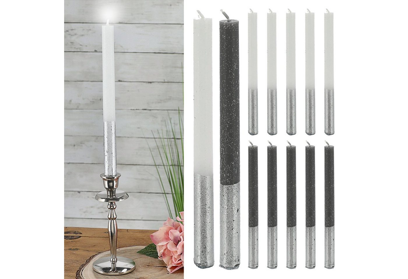 CEPEWA Spitzkerze Stabkerzen 12er Set Metalli-Design 2x19cm Paraffin CEPEWA Spitzkerze Stabkerzen 12er Set Metalli-Design 2x19cm Paraffin von CEPEWA