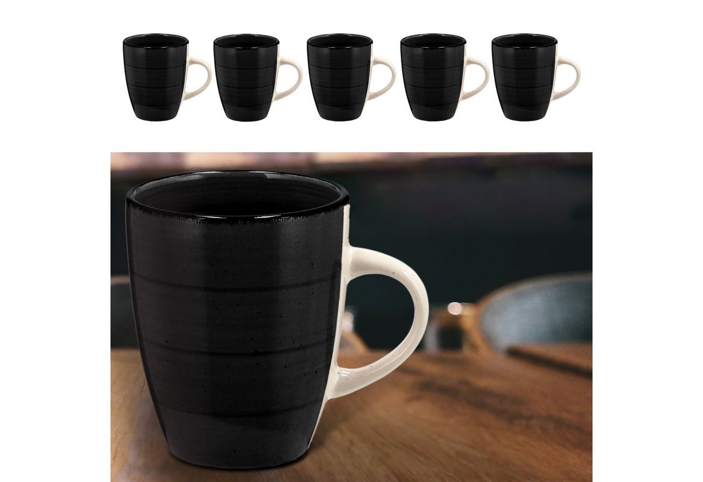 CEPEWA Tasse Kaffeebecher Steingut 12er Set schwarz 360ml 9x11cm Henkeltasse Tee CEPEWA Tasse Kaffeebecher Steingut 12er Set schwarz 360ml 9x11cm Henkeltasse Tee von CEPEWA