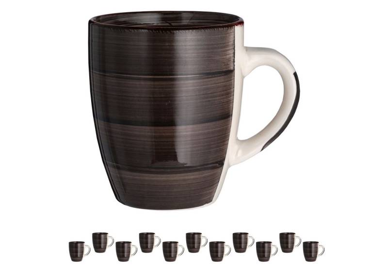 CEPEWA Tasse Kaffeebecher Steingut 12er Set schwarz 360ml 9x11cm Henkeltasse Tee CEPEWA Tasse Kaffeebecher Steingut 12er Set schwarz 360ml 9x11cm Henkeltasse Tee von CEPEWA
