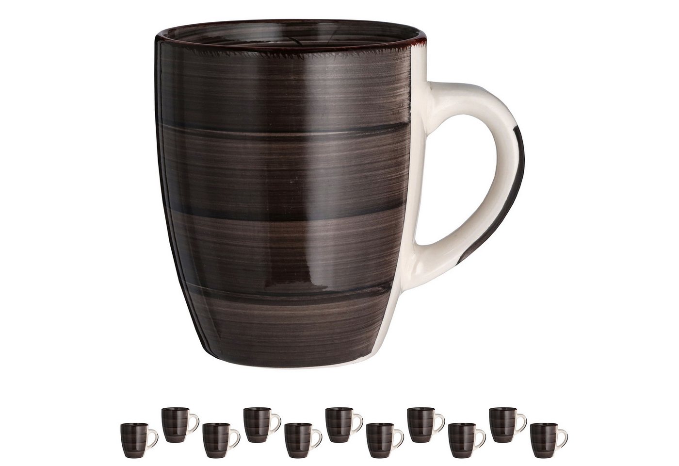 CEPEWA Tasse Kaffeebecher Steingut 12er Set schwarz 360ml 9x11cm Henkeltasse Tee von CEPEWA
