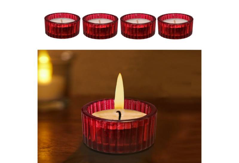 CEPEWA Teelichthalter Teelichthalter 4er Set Glas rot Ø5x3cm Kerzenglas Adventsdeko von CEPEWA