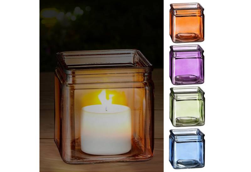 CEPEWA Teelichthalter Windlicht 4er Set Glas 10x10x10cm orange blau grün lila Teelichtglas von CEPEWA